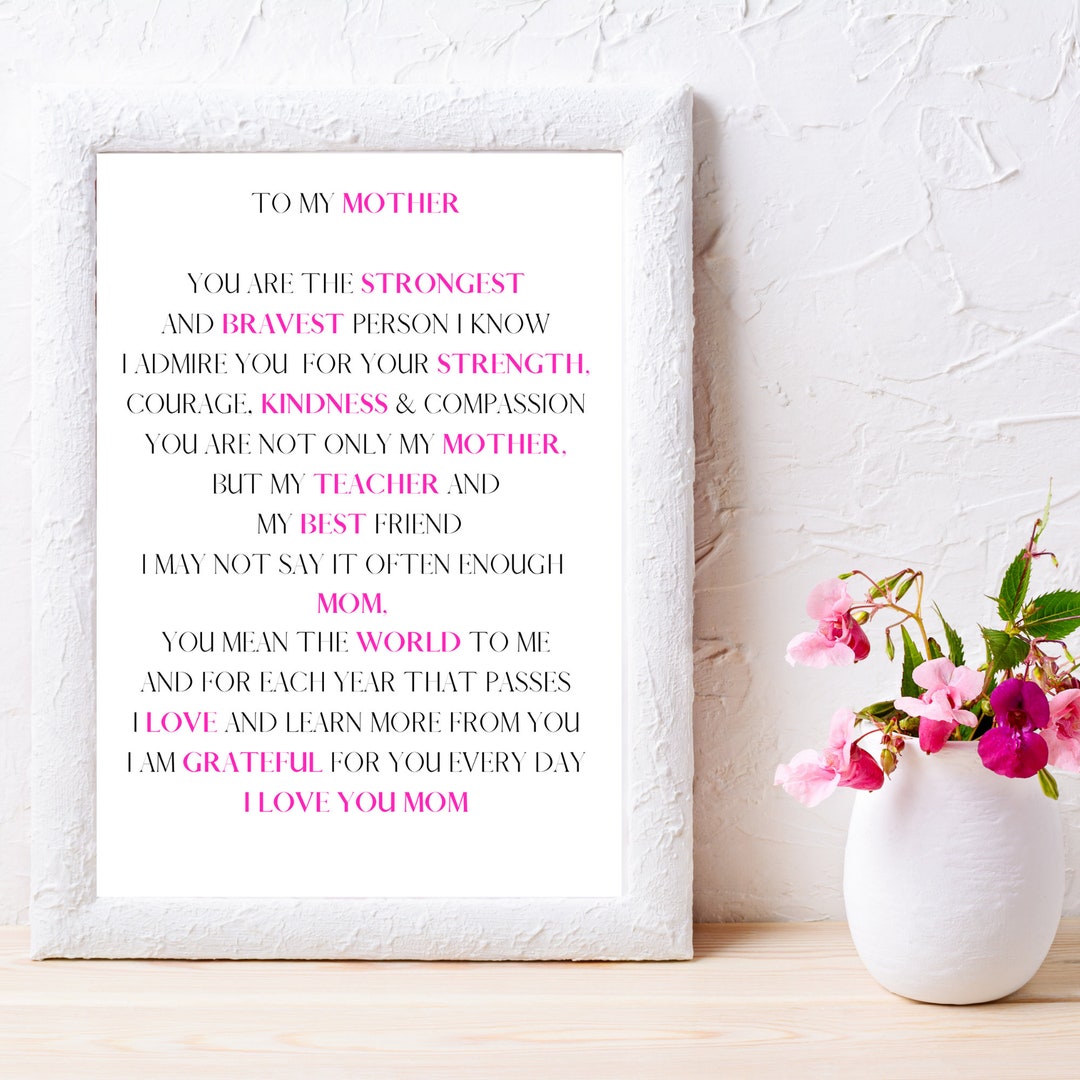 Digital Print Mothers Day| Mom Printable| Mothers Day Gift| Gift for ...