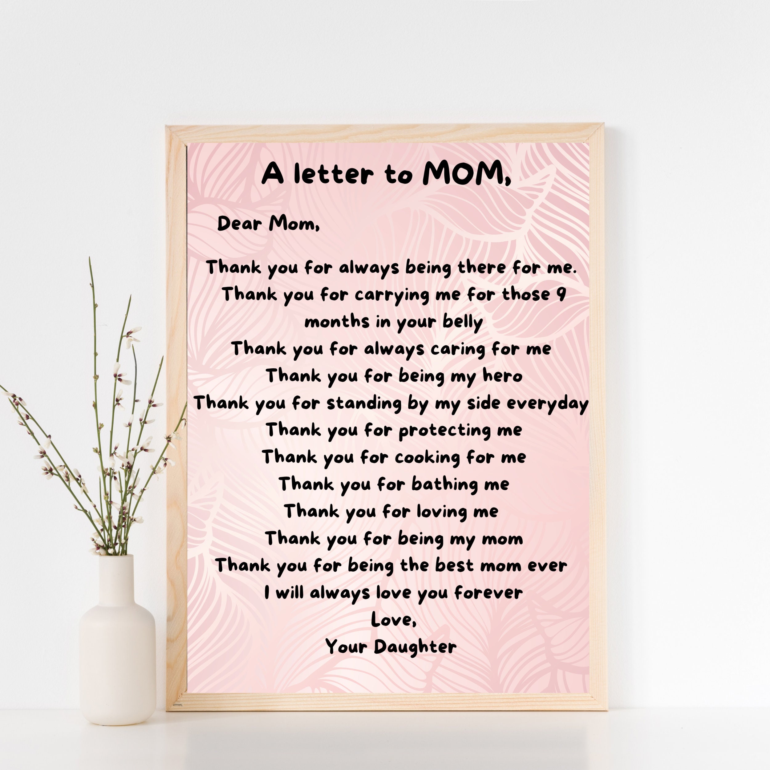 Kids Gift to Mom, A Letter to Mom, a Letter for Mom, Dear Mom Printable,  Printable for Mom, Mothers Day Gift, Dear Mommy, Instant Download 