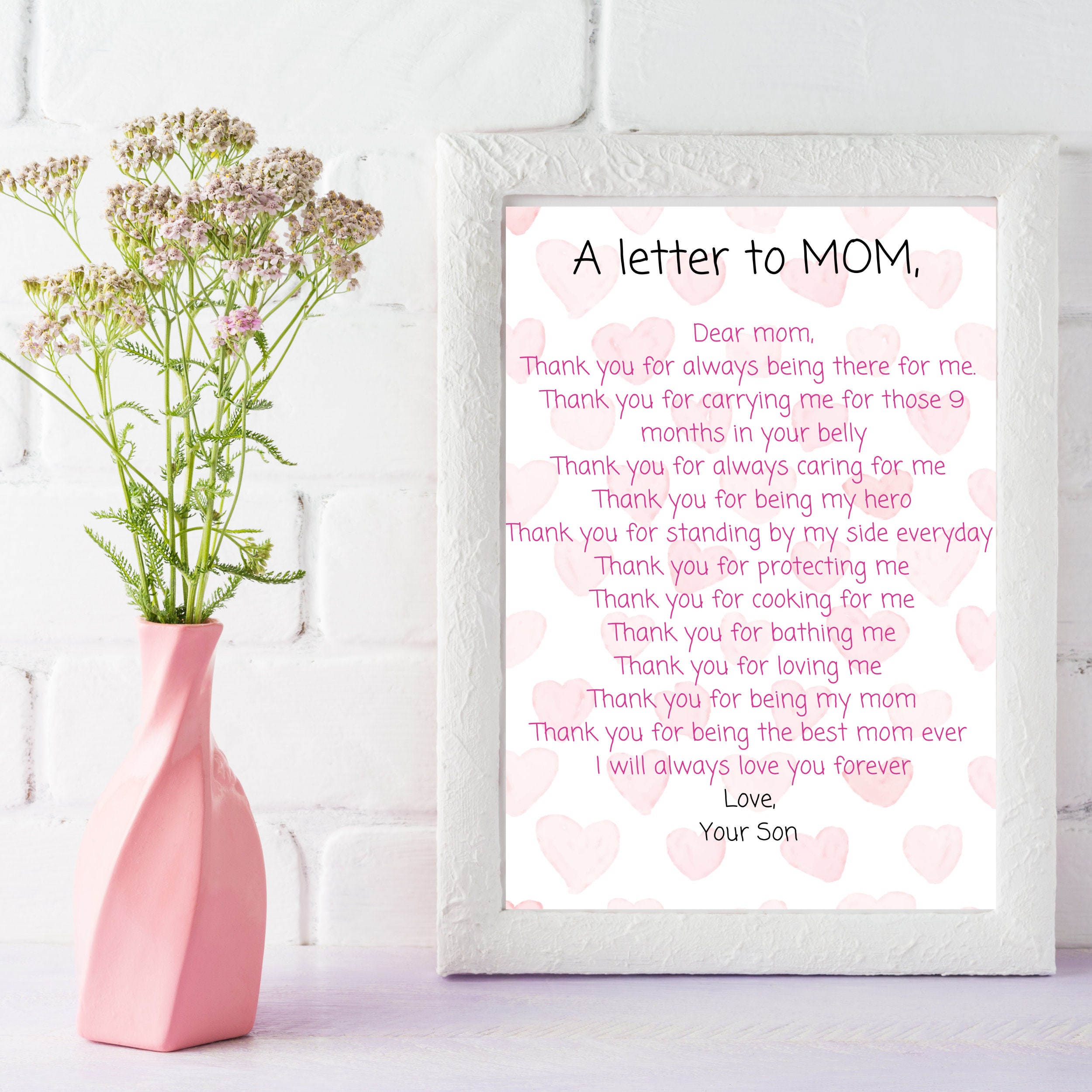 Kids Gift to Mom, A Letter to Mom, a Letter for Mom, Dear Mom Printable,  Printable for Mom, Mothers Day Gift, Dear Mommy, Instant Download 