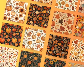 Digitaal herfstpapier| Digitaal naadloos herfstpapier| Ontwerpen met herfstthema| Herfstbladerenpatronen| Herfstpatronen| Herfstbloemmotieven| Gezellige herfst