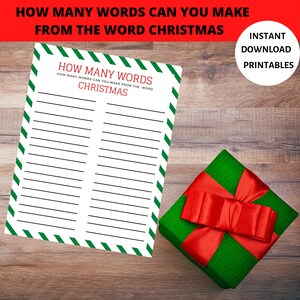 How Many Words Can you Make, Word Games, Word Activities, Christmas Word Activity, Christmas Activity Sheet, Christmas Activity Printable