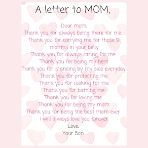 Kids Gift to Mom, A Letter to Mom, a Letter for Mom, Dear Mom Printable ...