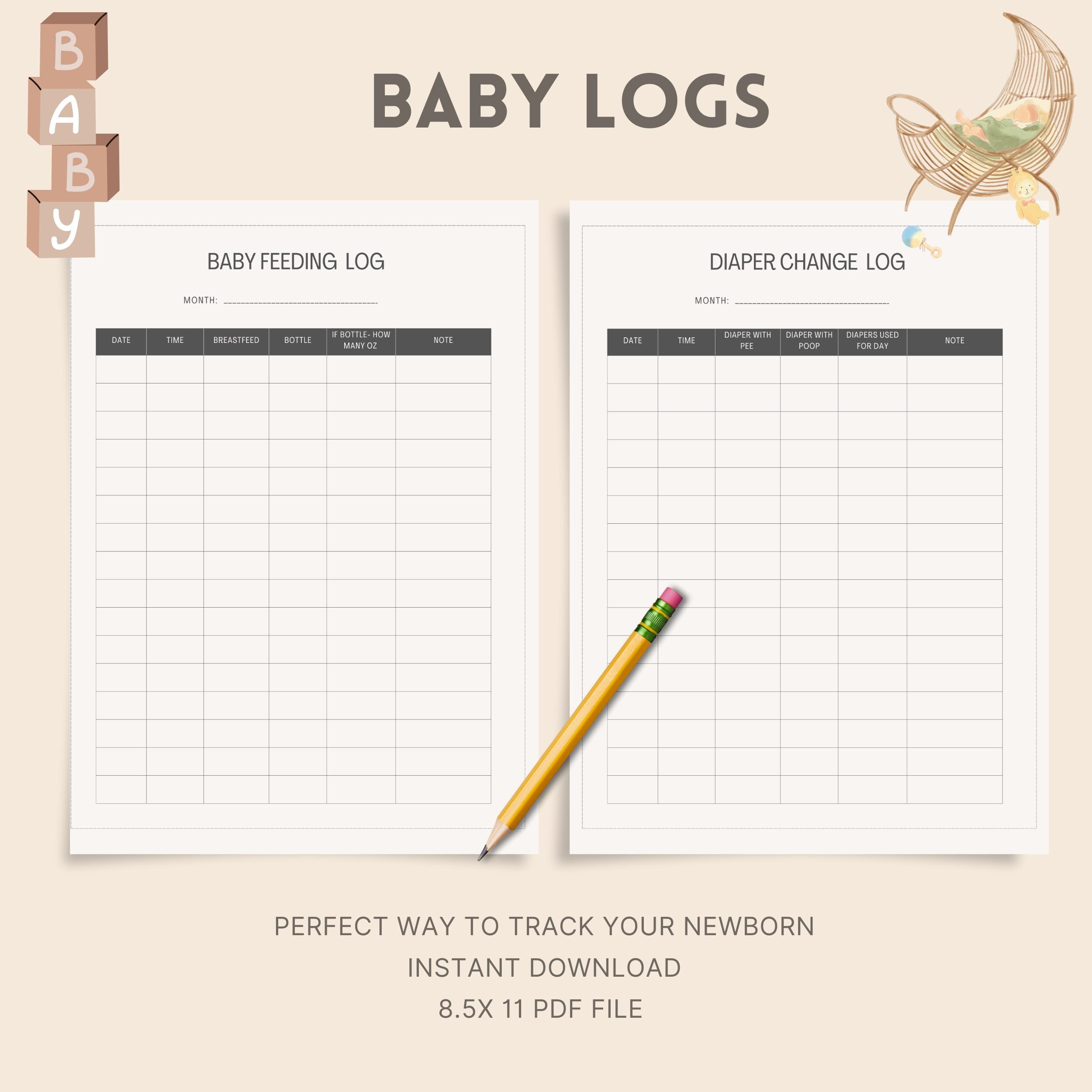 Baby Feeding Log| Diaper Change Tracker| Newborn Care, Printable Baby ...