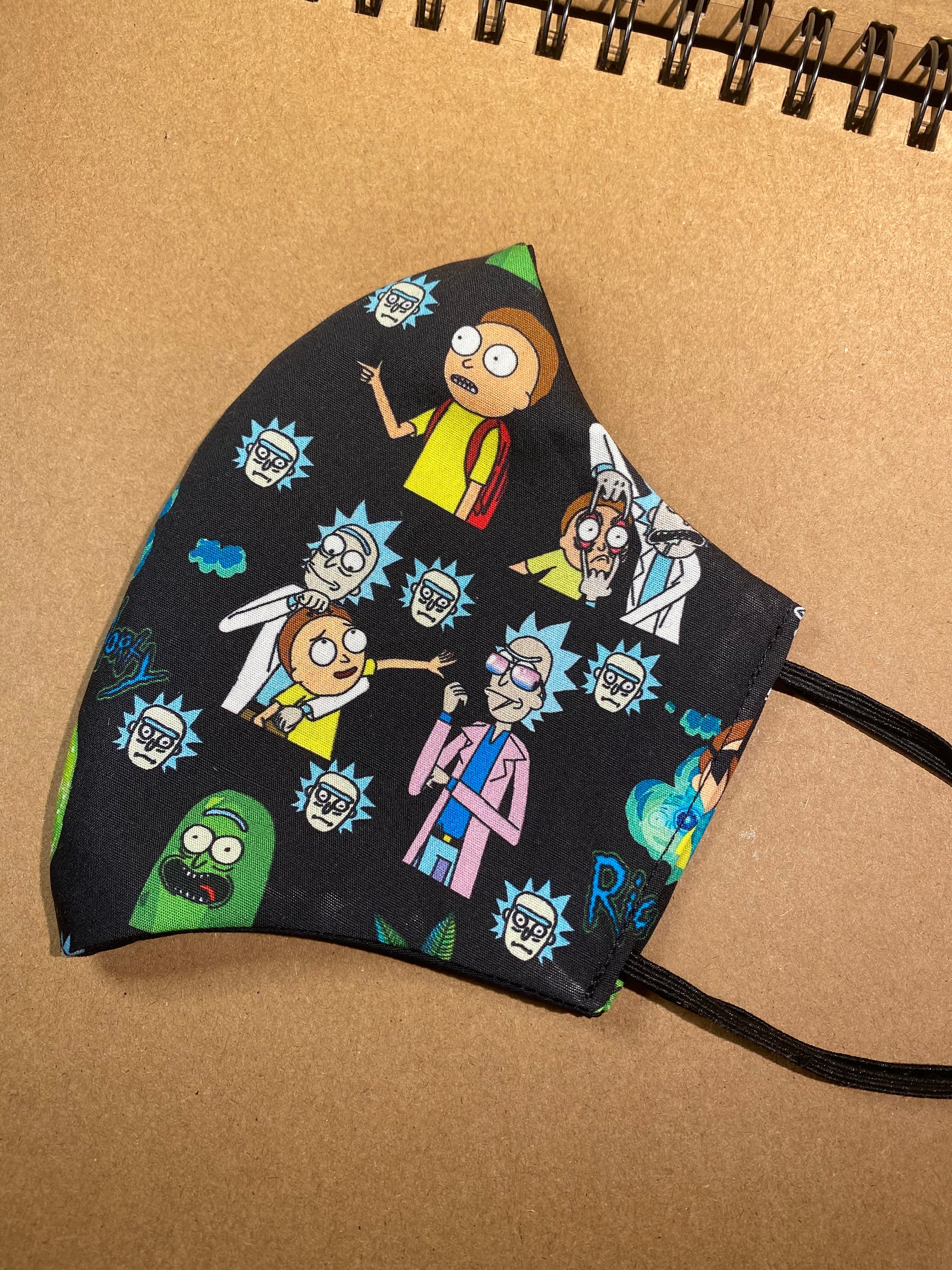 Rick and Morty cartoon print face mask / covering black | Etsy
