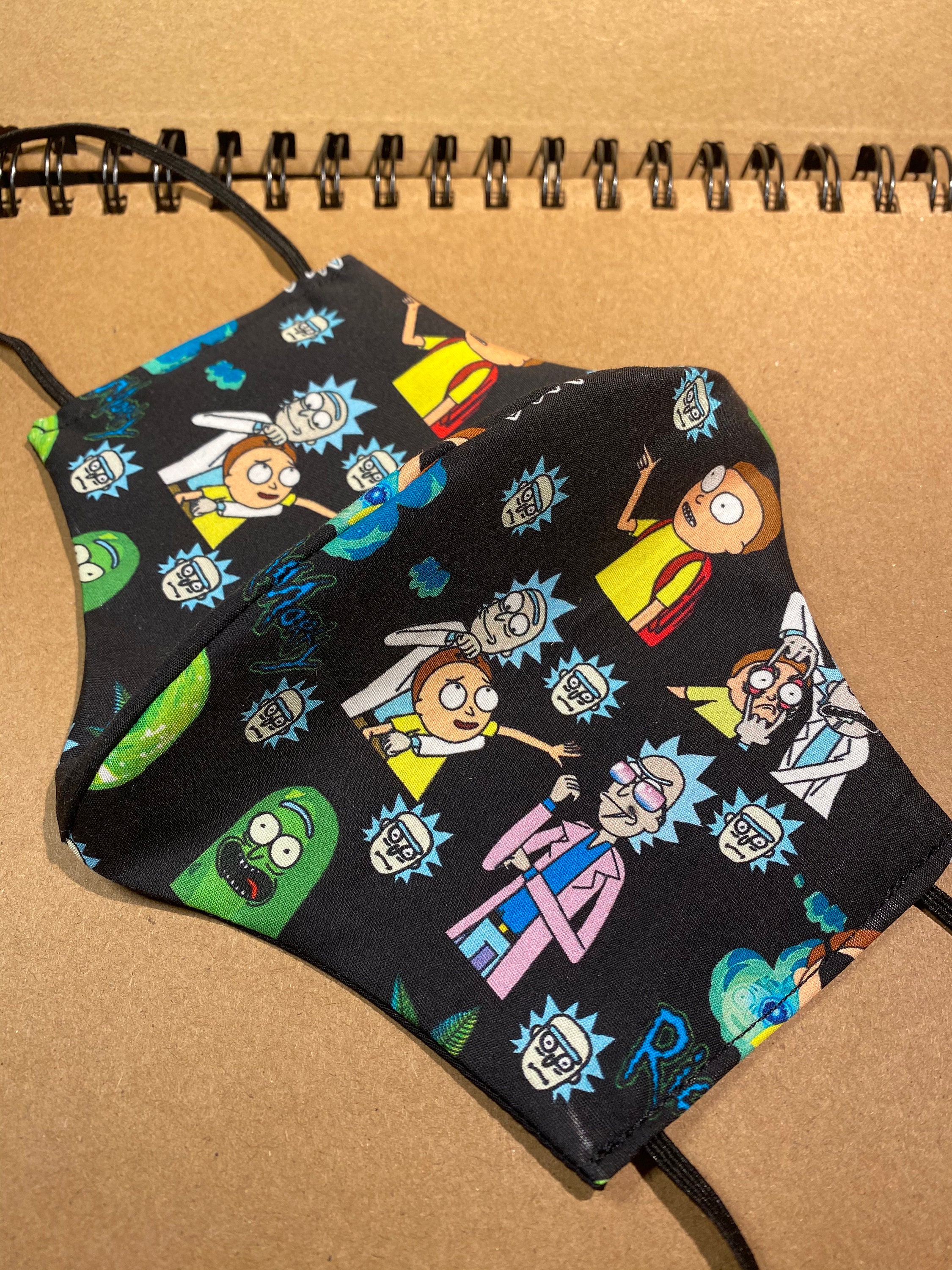Rick and Morty cartoon print face mask / covering black | Etsy