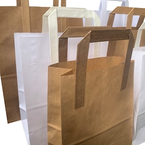 Borse da spesa in carta kraft marrone e bianca con manici per pranzo, regalo, festa da asporto