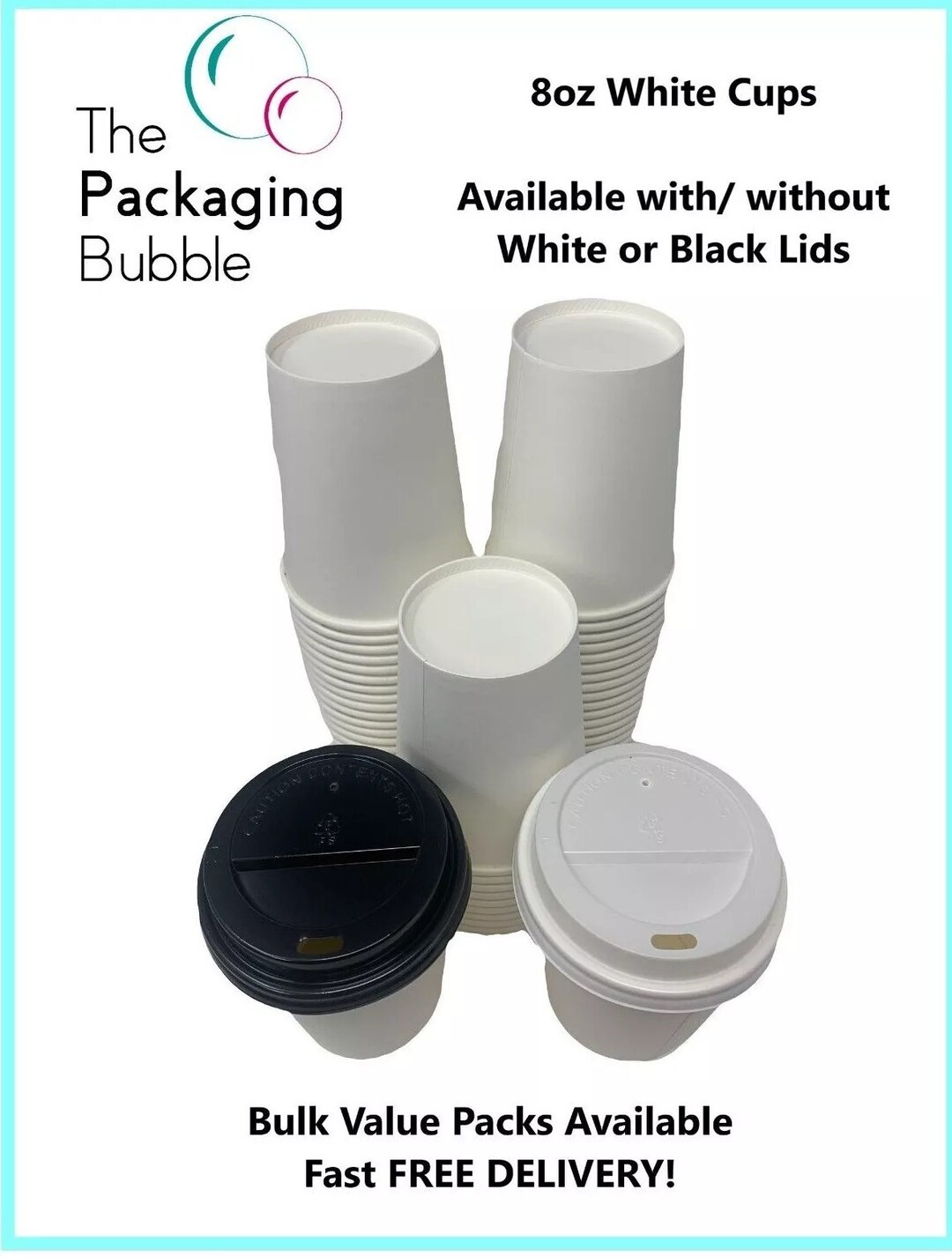 Disposable White Coffee Cups Single Wall 8oz Paper Cup Reusable Lid ...