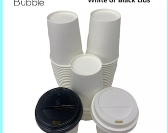 Disposable White Coffee Cups Single Wall 8oz  Paper Cup Reusable Lid Black
