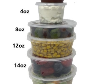 Round Food Containers Plastic Clear Tubs with Lids Deli Pots Sauce Dip Chutney