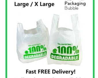 100% Degradable Eco Plastic Shopping Vest Carrier Bags Large / X Large Reusable