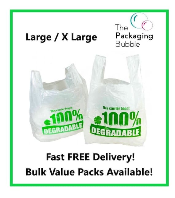 100 Degradable Eco Plastic Shopping Vest Carrier Bags Large X Large Reusable Etsy