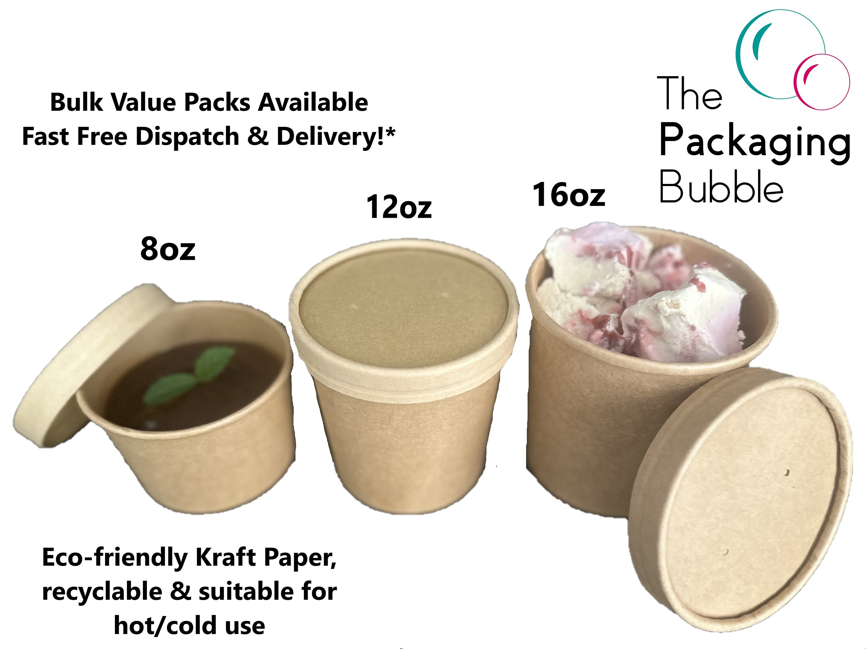 2Pcs Ice Cream Containers Freezer Storage Tubs 1 Quart Reusable Container  w/ Lid