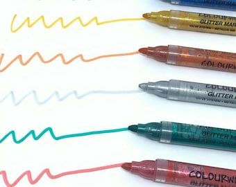 Colourworld Glitter Metallic Pens Colouring Markers 6 Pk Washable Art Craft Kids