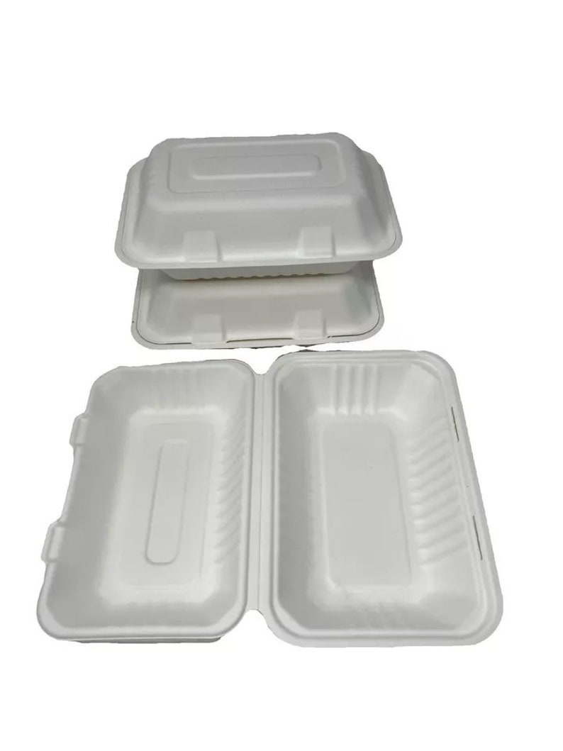 Bagasse Clamshell Boxes Takeaway Food Containers 9'' X 6" Compostable ...