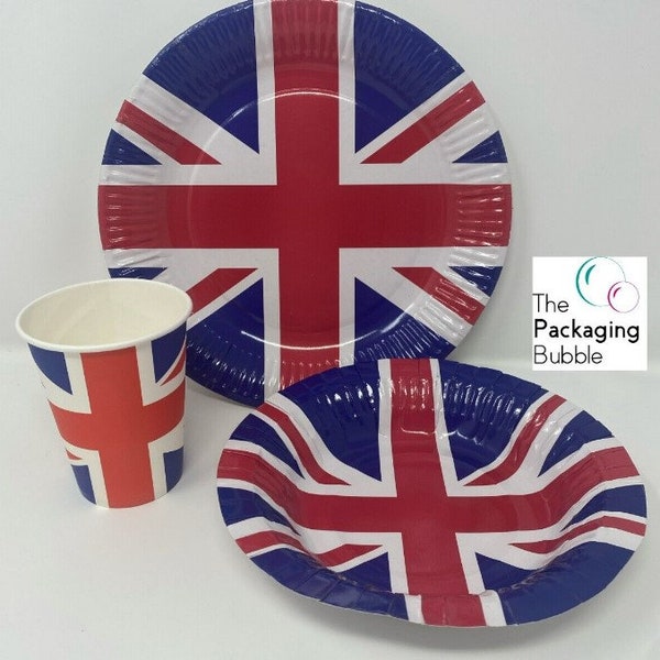 Union Jack Paper Party Tableware Kings Coronation Disposable Cups Plates Napkins