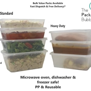 Standardowe plastikowe pojemniki na żywność z pokrywkami, do żywności na wynos, do kuchenki mikrofalowej, do zamrażarki, do bezpiecznego przechowywania