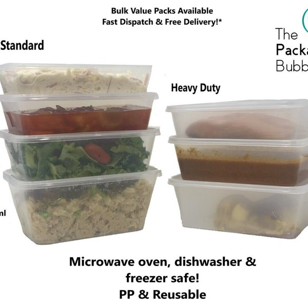 Standard Plastic Food Containers with lids Takeaway Microwave Freezer Safe Storage Boxes