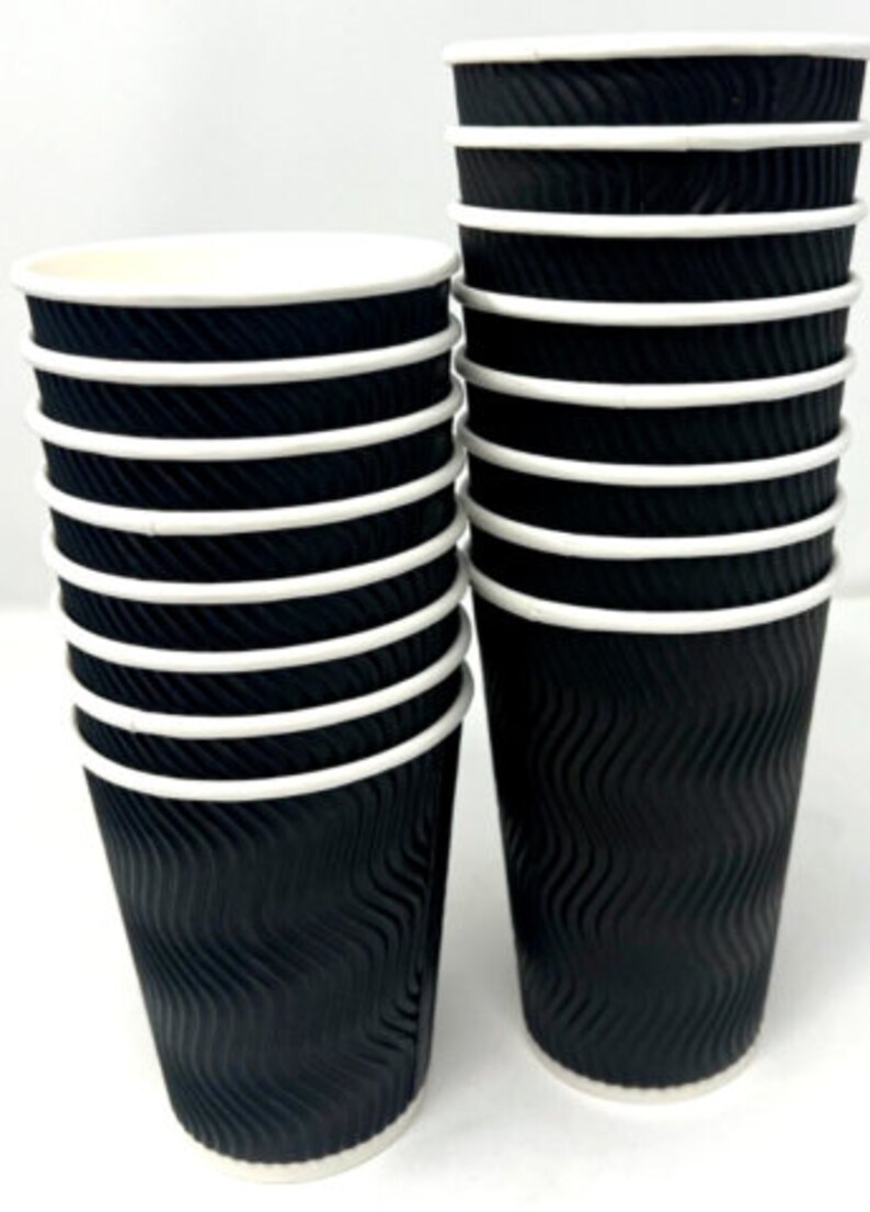 8oz Disposable Kraft Ripple Cups Black White Triple Wall Paper Coffee ...