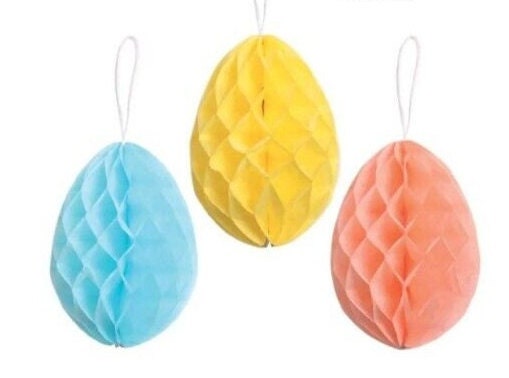 7 Uova Di Pasqua In Carta Velina Da Appendere - Decorazione A Nido D'Ape 10x8 Cm - Foto 10