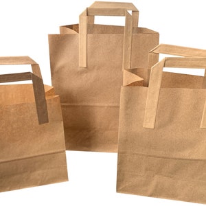 Borse di carta kraft marrone con manici per pranzo, regalo, festa, asporto