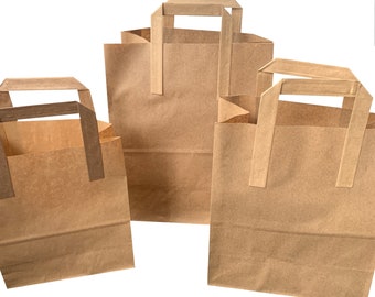 Brown Kraft Paper Carrier Bags with Handles Lunch Gift Party Takeaway