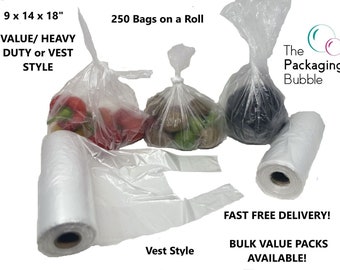 Clear HD Polythene Plastic Bags On a Roll 9"x14" Fruit/Veg/Meat/Butcher/Sandwich