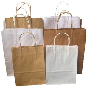 Bolsas de papel Kraft blancas y marrones con asas giratorias, bolsa para llevar de comida para portador de regalos de fiesta