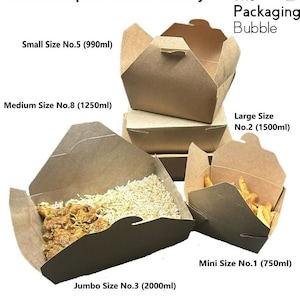 Cajas de comida para llevar biodegradables Kraft, para fiambres, arroz, fideos, pasta, compostables y plegables.