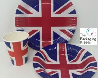 Union Jack Paper Party Vaisselle Kings Coronation Tasses jetables Assiettes Serviettes Éco