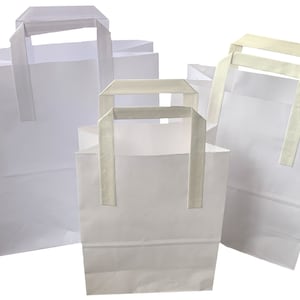 Sacchetti di carta kraft bianchi con manici, regalo per pranzo, festa o asporto