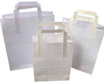 White Kraft Paper Carrier Bags with Handles Lunch Gift Party Takeaway