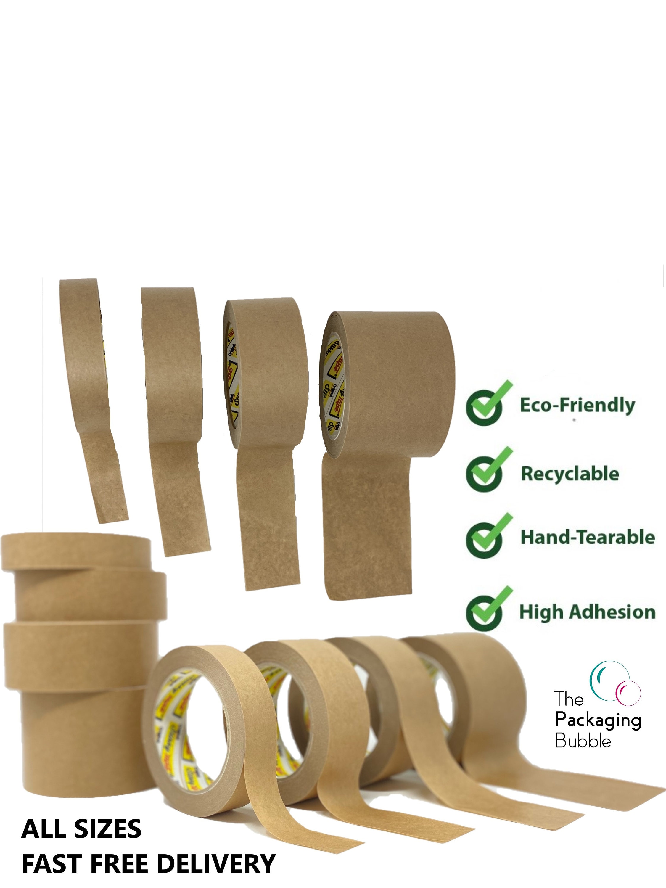 Tape, Adhesives & Fasteners Pack of 3 Tape Rolls Strong Kraft Paper Packing Tape Eco Friendly