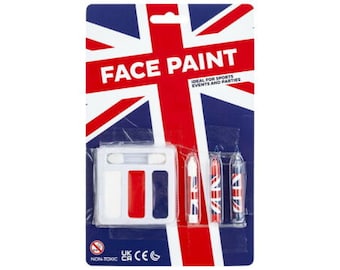 Union Jack Face & Body Paint Crayons Red White Blue King's Coronation Fancy Dress Party Face paint Washable Children Adults