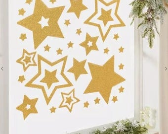 Gold Star Window Stickers Christmas Decorations Winter Party Window Clings x 23