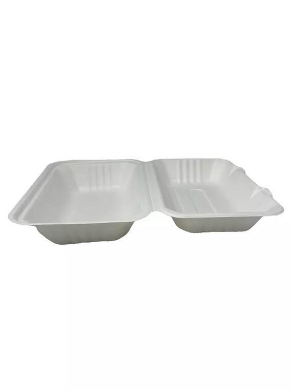 Compostable 9x6" Bagasse Clamshell Food Containers – Eco-Friendly Takeaway Boxes 4 thumbnail image