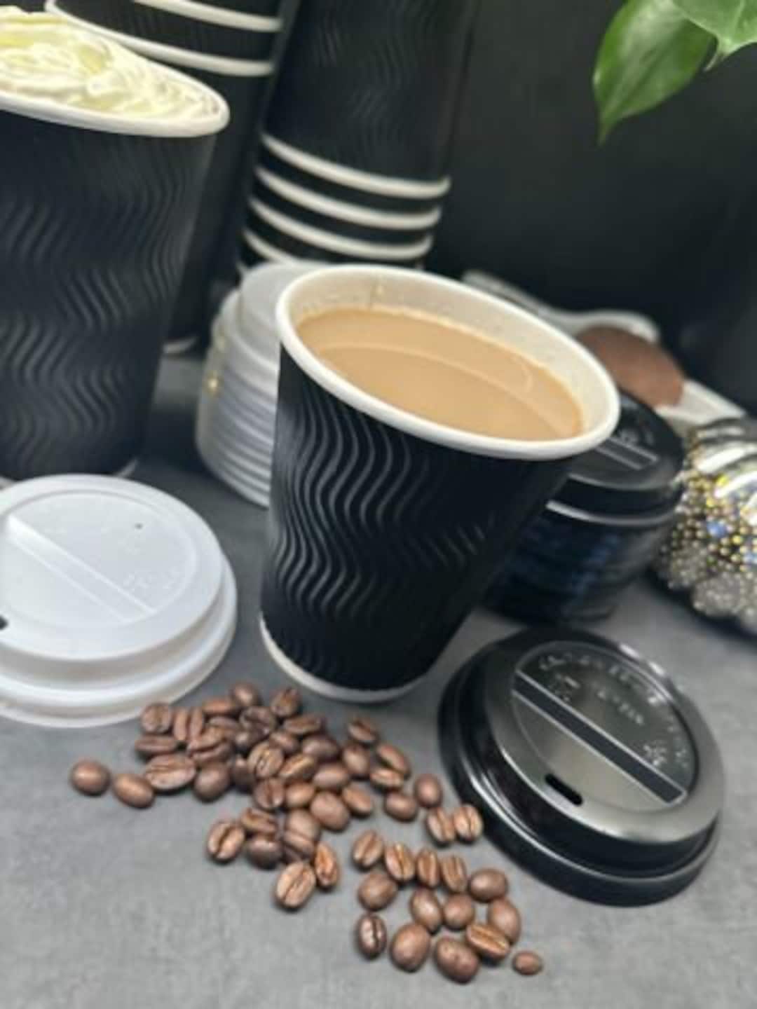 12oz Black Ripple Wall Coffee Cups With Lids - Disposable Kraft Cups - Etsy