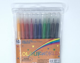 Colourworld Felt Tip Pens 10 Pack Super Washable Fibre Tip Colouring Art School
