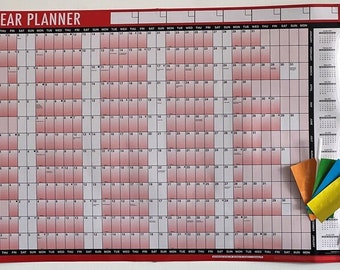 2024 A1 Wall Planner Laminated Yearly Calendar with Dry Wipe Pen & Sticker Dots