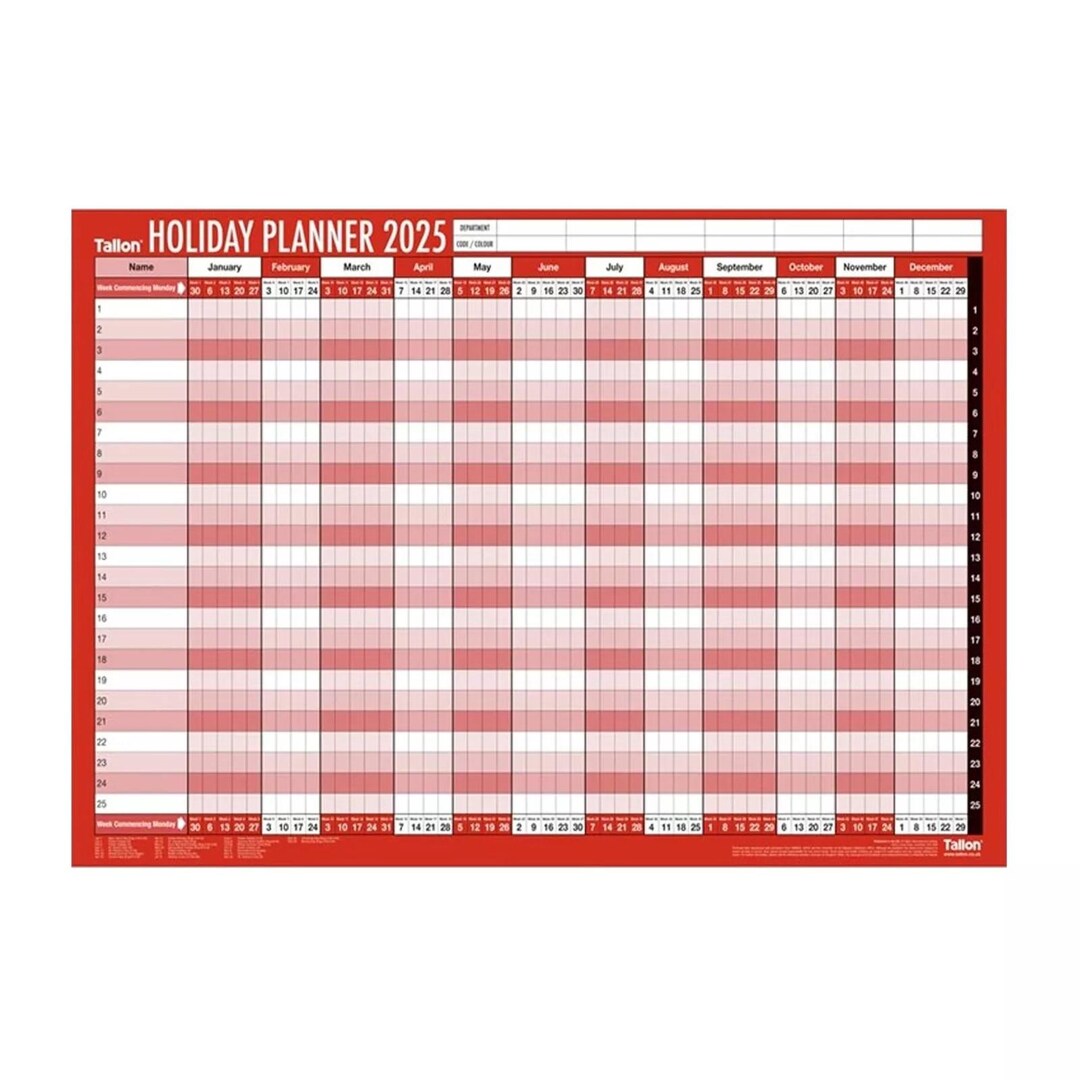 2025 A1 Wall Holiday Staff Planner Calendar With Pen & Sticker Dots 88