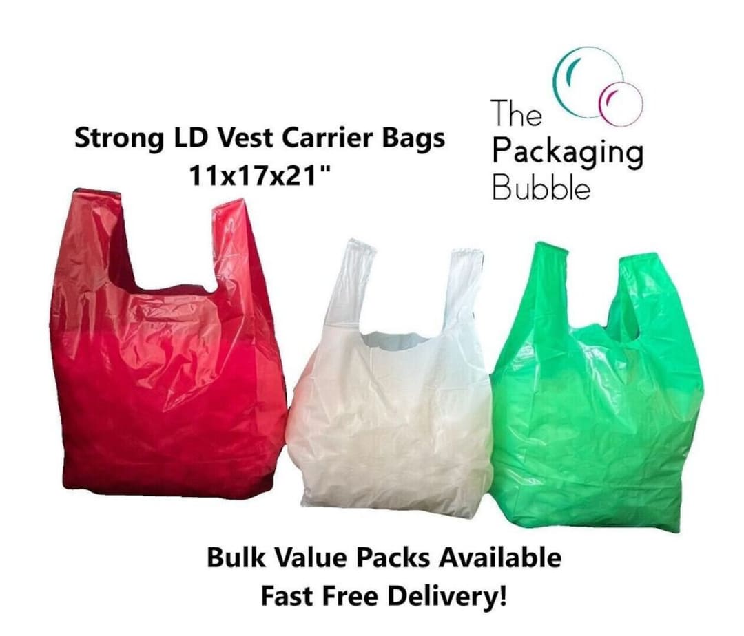 Plastic Vest Carrier Bags LD Green White Red Supermarkets Stalls Shops 11x17x21 Etsy UK