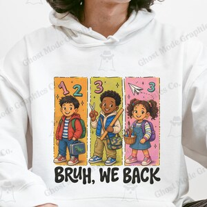 Sarcastische, bijdehante kinderen PNG, Bruh We Back SVG, Kleurrijk schoolontwerp voor sublimatie, Speels cartoonstudent DTF-ontwerp, Grappig vintage cadeau