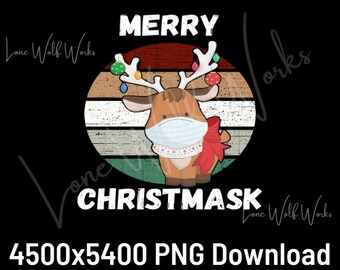 Merry Christmask Christmas 2020 Reindeer With Mask Vintage Retro 4500x5400 transparent background PNG file