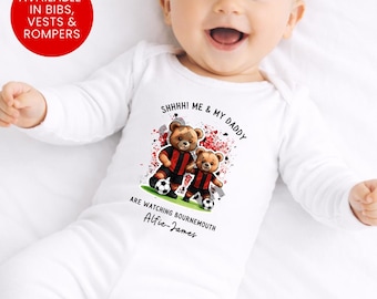 Personalized Baby Vest AFC Bournemouth Teddy Bear 1st Father's Day Gift