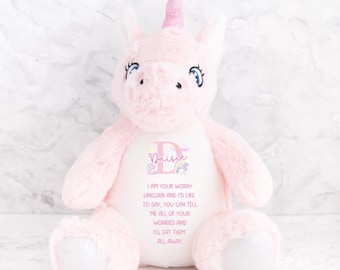Personalized Unicorn Worry Teddy: Children's Comfort Toy