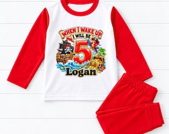 When I wake up Personalised Pirate Birthday Kids Pyjamas Red Gift Personalized Pjs