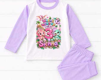 When I wake up Personalised Dinosaur Birthday Kids Pyjamas Dino Gift Personalized Pjs