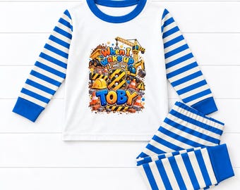 When I wake up Personalised Contruction Birthday Kids Pyjamas Building Gift Personalized Pjs