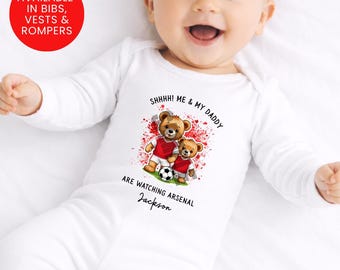 Personalized Baby Vest Arsenal FC Teddy Bear 1st Father's Day Gunners Gift