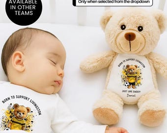 Personalized Livingston FC Baby Gift Teddy Bear Bib Vest Romper
