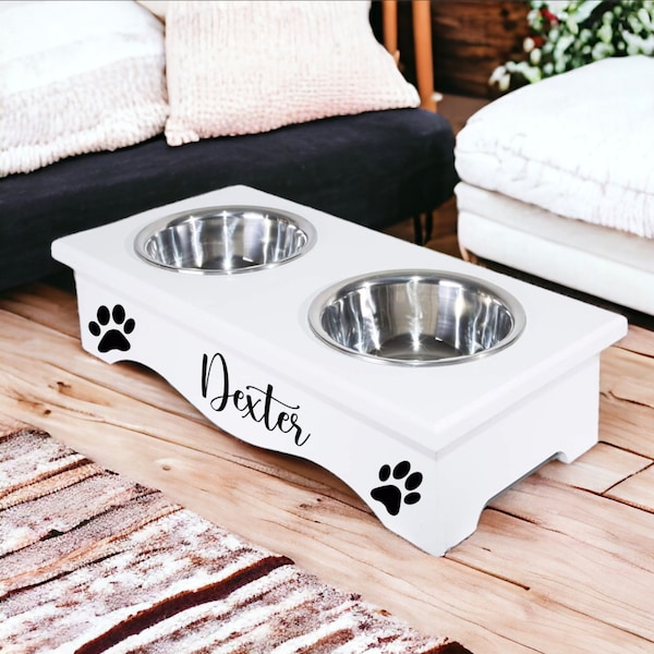 Personalised Dog Bowl Feeding Stand Pet Station Wooden Dog Stand Gift Personalised Pet Supply Feeding Bowls Stainless Steel